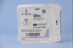 Suture with Needle Coated Vicryl Absorbable Coated Violet Suture Braided Polyglactin 910 Size 0 27 Inch Suture 1-Needle 31 mm Length 1/2 Circle Taper Point Needle