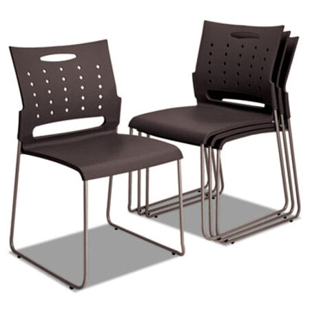 Alera® Alera Continental Series Plastic Perforated Back Stack Chair, Charcoal Gray Seat/Back, Gunmetal Gray Base, 4/Carton
