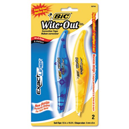Bic® Wite-Out Brand Exact Liner Correction Tape, Non-Refillable, Blue/Orange, 1/5" x 236", 2/Pack