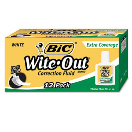 Bic® Wite-Out Extra Coverage Correction Fluid, 20 ml Bottle, White, 1/Dozen
