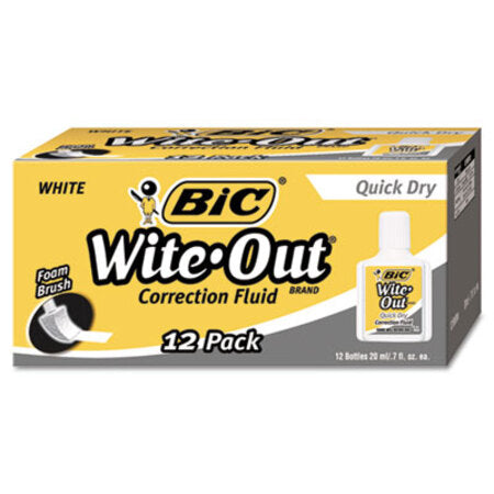 Bic® Wite-Out Quick Dry Correction Fluid, 20 mL Bottle, White, 1/Dozen