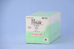 Suture with Needle Ethilon Nonabsorbable Uncoated Black Suture Monofilament Nylon Size 9 - 0 12 Inch Suture Double-Armed 6.5 mm Length 3/8 Circle Spatula Needle