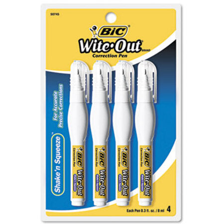 Bic® Wite-Out Shake 'n Squeeze Correction Pen, 8 mL, White, 4/Pack