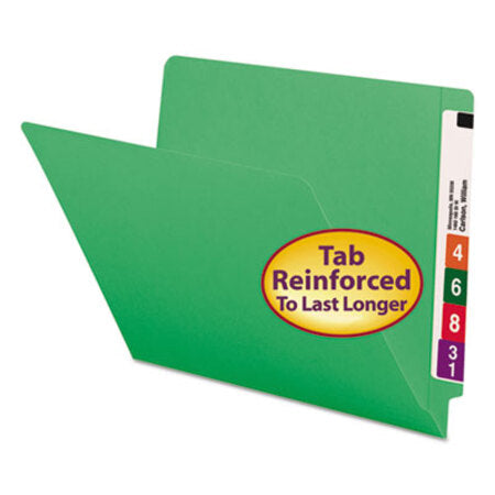 Smead® Reinforced End Tab Colored Folders, Straight Tab, Letter Size, Green, 100/Box
