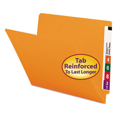 Smead® Reinforced End Tab Colored Folders, Straight Tab, Letter Size, Orange, 100/Box