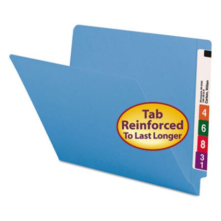 Smead® Reinforced End Tab Colored Folders, Straight Tab, Letter Size, Blue, 100/Box