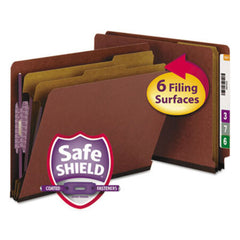 Smead® End Tab Pressboard Classification Folders with SafeSHIELD Coated Fasteners, 2 Dividers, Letter Size, Red, 10/Box