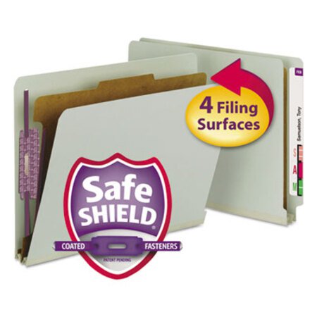 Smead® End Tab Pressboard Classification Folders with SafeSHIELD Coated Fasteners, 1 Divider, Letter Size, Gray-Green, 10/Box