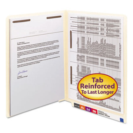 Smead® Manila End Tab 2-Fastener Folders with Reinforced Tabs, 0.75" Expansion, Straight Tab, Letter Size, 11 pt. Manila, 50/Box