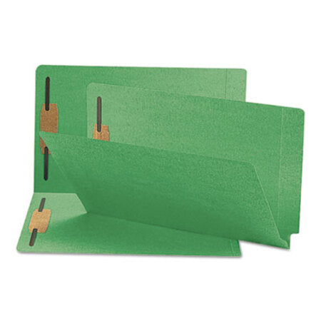 Smead® Heavyweight Colored End Tab Folders with Two Fasteners, Straight Tab, Legal Size, Green, 50/Box