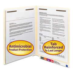 Smead® Manila Reinforced End Tab 2-Fastener Folders with Antimicrobial Product Protection, Straight Tab, Letter Size, 50/Box