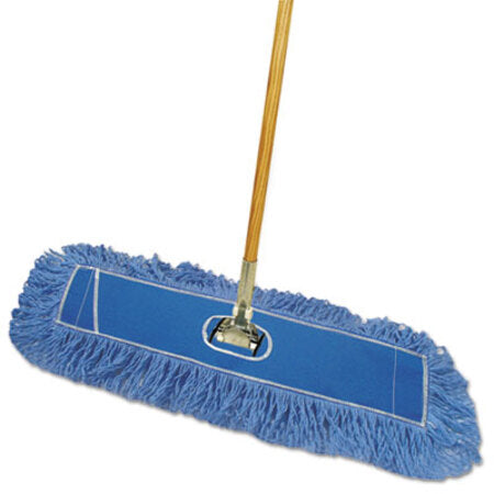 Boardwalk® Looped-End Dust Mop Kit, 24 x 5, 60" Metal/Wood Handle, Blue/Natural