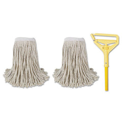 Boardwalk® Cut-End Mop Kits, #24, Natural, 60" Metal/Plastic Handle, Yellow