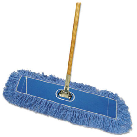 Boardwalk® Looped-End Dust Mop Kit, 36 x 5, 60" Metal/Wood Handle, Blue/Natural