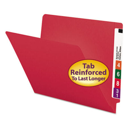 Smead® Reinforced End Tab Colored Folders, Straight Tab, Letter Size, Red, 100/Box