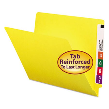 Smead® Reinforced End Tab Colored Folders, Straight Tab, Letter Size, Yellow, 100/Box