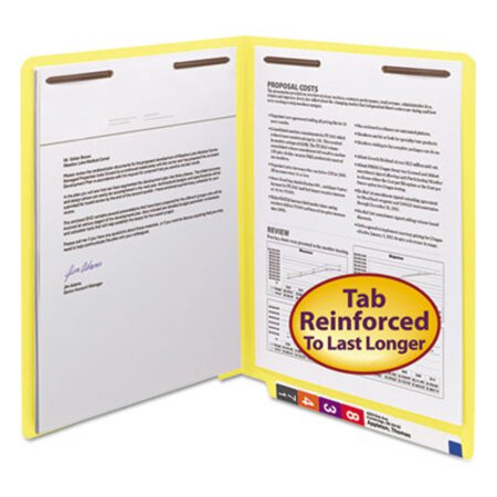 Smead® Heavyweight Colored End Tab Folders with Two Fasteners, Straight Tab, Letter Size, Yellow, 50/Box