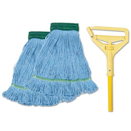 Boardwalk® Looped-End Mop Kit, Medium, 60" Metal/Polypropylene Handle, Blue/Yellow