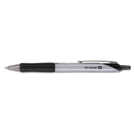 Pilot® Acroball Pro Retractable Ballpoint Pen, 1 mm, Black Ink, Silver Barrel, Dozen