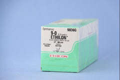 Suture with Needle Ethilon Nonabsorbable Uncoated Black Suture Monofilament Nylon Size 9 - 0 12 Inch Suture Double-Armed 7 mm Length 1/2 Circle Spatula Needle