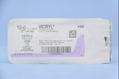 J & J Healthcare Systems Suture with Needle Coated Vicryl™ Absorbable Coated Violet Suture Braided Polyglactin 910 Size 10 - 0 12 Inch Suture Double-Armed 5.5 mm Length 1/2 Circle Spatula Needle