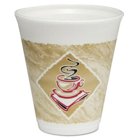 Dart® Cafe G Foam Hot/Cold Cups, 12 oz, White with Brown and Red, 1000/Carton