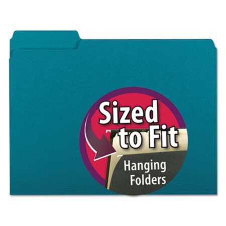 Smead® Interior File Folders, 1/3-Cut Tabs, Letter Size, Teal, 100/Box