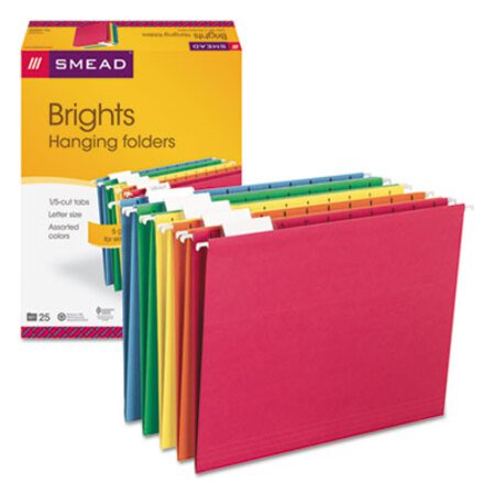 Smead® Colored Hanging File Folders, Letter Size, 1/5-Cut Tab, Assorted, 25/Box