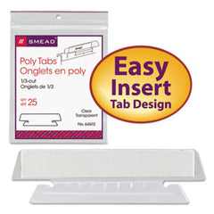 Smead® Poly Index Tabs and Inserts For Hanging File Folders, 1/3-Cut Tabs, White/Clear, 3.5" Wide, 25/Pack