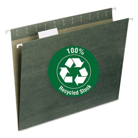 Smead® 100% Recycled Hanging File Folders, Letter Size, 1/5-Cut Tab, Standard Green, 25/Box