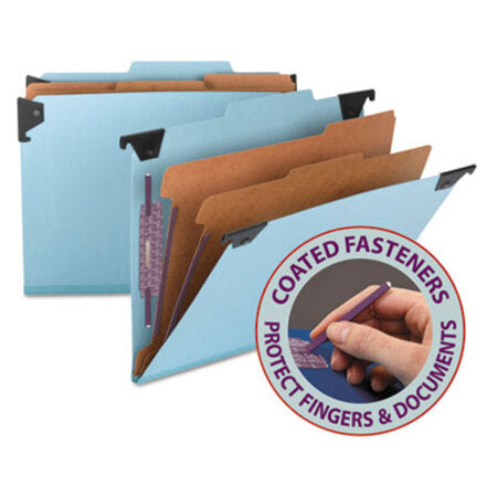 Smead® FasTab Hanging Pressboard Classification Folders, Letter Size, 2 Dividers, Blue