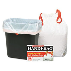 Handi-Bag® Drawstring Kitchen Bags, 13 gal, 0.6 mil, 24" x 27.38", White, 50/Box