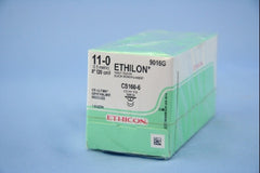 Suture with Needle Ethilon Nonabsorbable Uncoated Black Suture Monofilament Nylon Size 11 - 0 8 Inch Suture Double-Armed 5.5 mm Length 1/2 Circle Spatula Needle