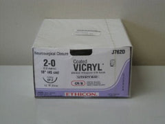 J & J Healthcare Systems Suture with Needle Coated Vicryl™ Absorbable Coated Undyed Suture Braided Polyglactin 910 Size 2 - 0 18 Inch Suture 1-Needle 26 mm Length 1/2 Circle Reverse Cutting Needle