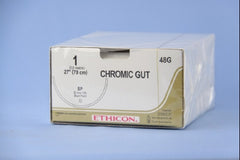 Suture with Needle Absorbable Uncoated Undyed Suture Chromic Gut Size 1 27 Inch Suture 1-Needle 80 mm Length 1/2 Circle Blunt Point Needle