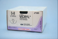 Suture with Needle Coated Vicryl Absorbable Coated Violet Suture Braided Polyglactin 910 Size 3 - 0 18 Inch Suture 1-Needle 36 mm Length 1/2 Circle Taper Point Needle