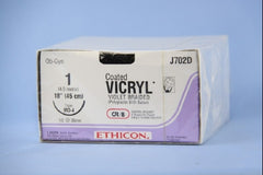 Suture with Needle Coated Vicryl Absorbable Coated Violet Suture Braided Polyglactin 910 Size 1 18 Inch Suture 1-Needle 36.4 mm Length 1/2 Circle Taper Point Needle