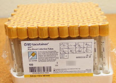 Becton Dickinson BD Vacutainer® Plus Venous Blood Collection Tube Serum Tube Clot Activator / Separator Gel Additive 13 X 100 mm 5 mL Gold BD Hemogard™ Closure Plastic Tube