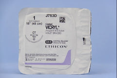 Suture with Needle Coated Vicryl Absorbable Coated Violet Suture Braided Polyglactin 910 Size 1 18 Inch Suture 1-Needle 40 mm Length 1/2 Circle Taper Point Needle