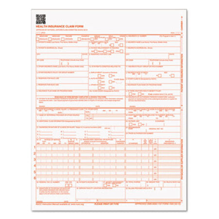 TOPS™ Centers for Medicare and Medicaid Services Claim Forms, CMS1500/HCFA1500, 8 1/2 x 11, 250 Forms/Pack