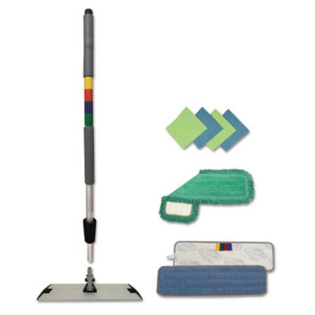 Boardwalk® Microfiber Mopping Kit, 18" Mop Head, 35-60"Handle, Blue/Green/Gray