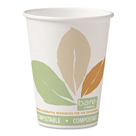 Dart® Bare by Solo Eco-Forward PLA Paper Hot Cups, 12oz,Leaf Design,50/Bag,20 Bags/Ct