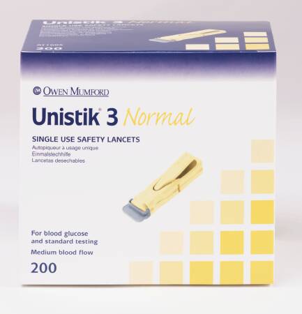 Owen Mumford Lancet Unistik® Safety Lancet Normal Flow Needle 1.8 mm Depth 23 Gauge Push Button Activated