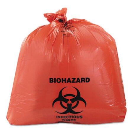 Heritage Healthcare Biohazard Printed Can Liners, 45 gal, 3 mil, 40" x 46", Red, 75/Carton