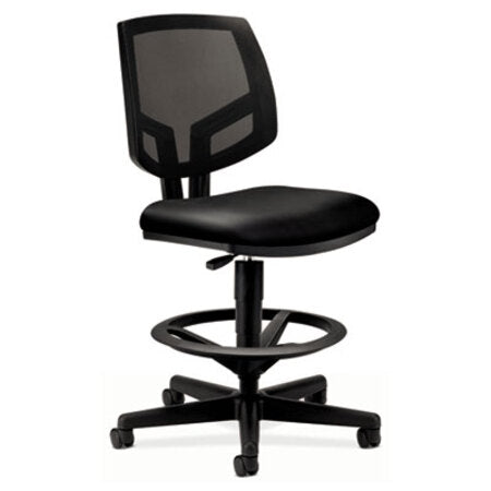 HON® Volt Series Mesh Back Adjustable Leather Task Stool, 32.38" Seat Height, Up to 250 lbs., Black Seat/Back, Black Base