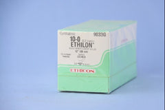 Suture with Needle Ethilon Nonabsorbable Uncoated Black Suture Monofilament Nylon Size 10 - 0 12 Inch Suture Double-Armed 6.5 mm Length 3/8 Circle Spatula Needle
