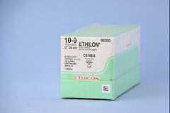 Suture with Needle Ethilon Nonabsorbable Uncoated Black Suture Monofilament Nylon Size 10 - 0 12 Inch Suture Double-Armed 5.5 mm Length 1/2 Circle Spatula Needle
