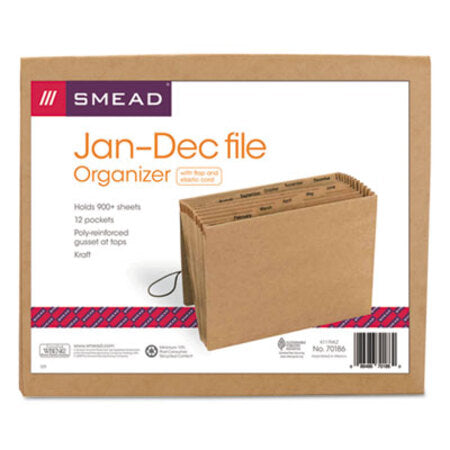 Smead® Indexed Expanding Kraft Files, 12 Sections, 1/12-Cut Tab, Letter Size, Kraft