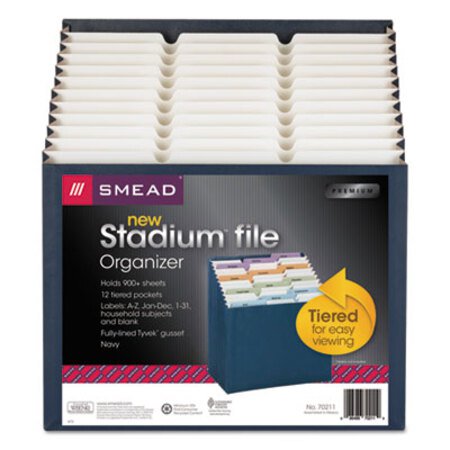 Smead® Stadium File, 12 Sections, 1/12-Cut Tab, Letter Size, Navy