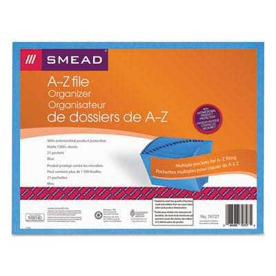 Smead® Open Top A-Z Expanding File w/ Antimicrobial Product Protection, 21 Sections, 1/21-Cut Tab, Letter Size, Blue